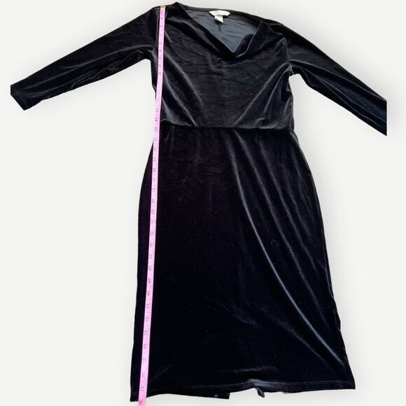 H&M Long Sleeve Black Velvet Style Cowlneck Midi Split Cocktail Hem Dress. Small - Picture 5 of 8